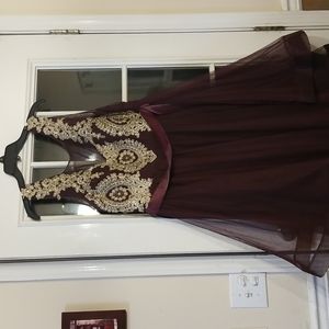 City triangles burgundy Simi formal tri length dress.